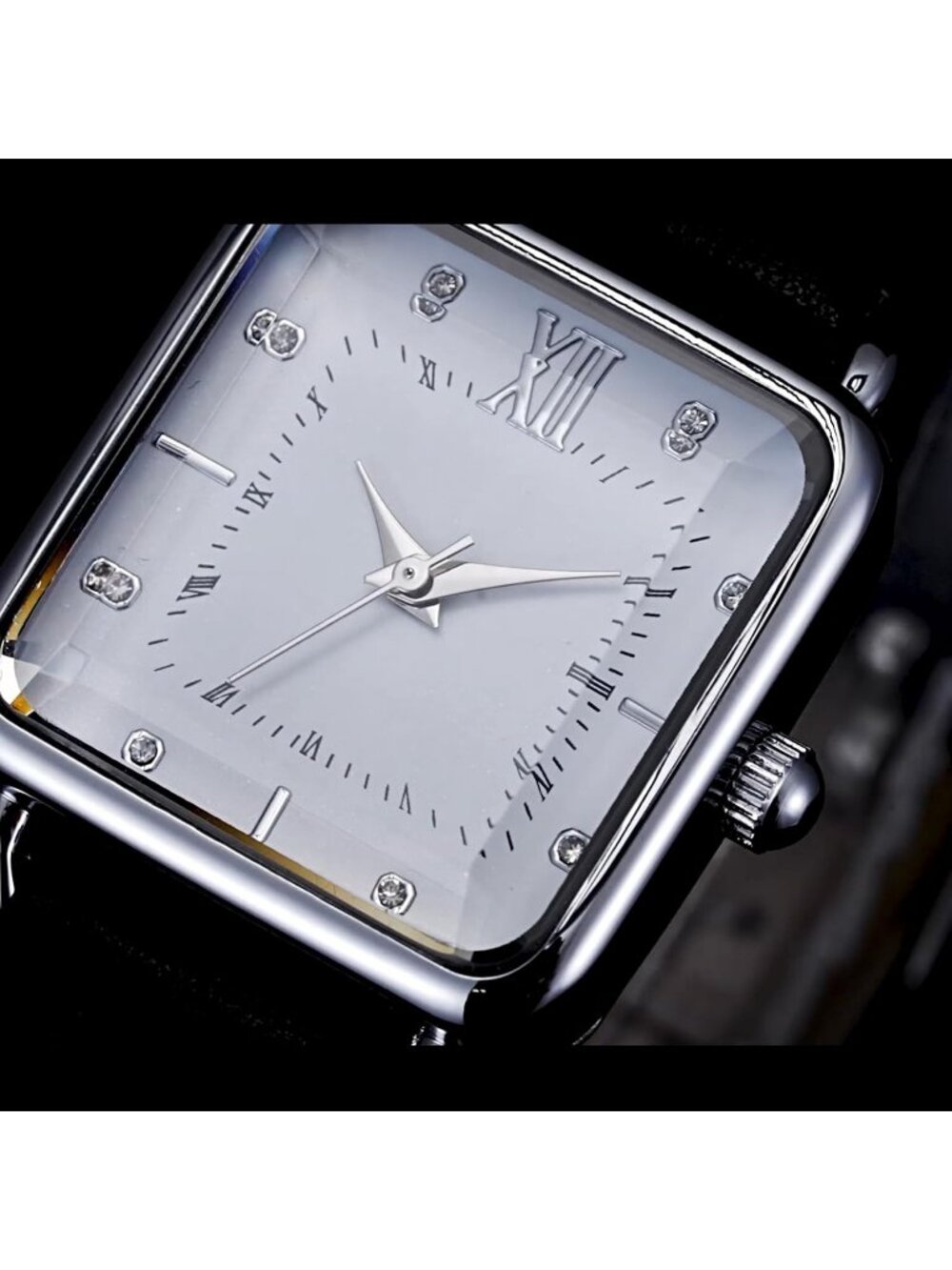 Women's White Square Dial Quartz Stainless Steel Case Leather Strap Wrist Watch - Picture 3 of 6